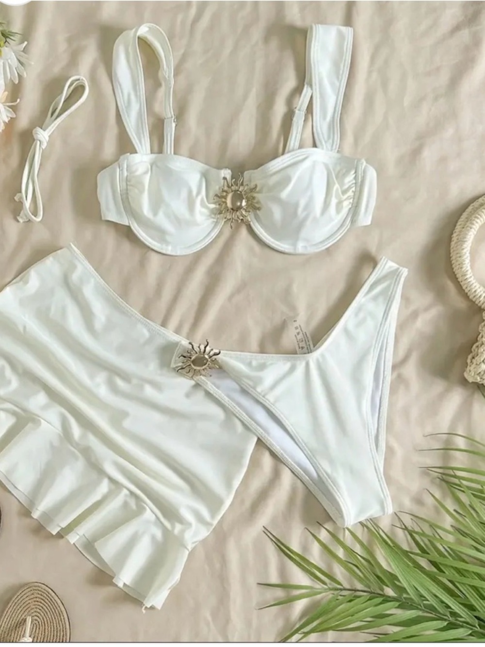 XL Cream Three -Piece Bikini Set with Decorative Sunburst Set (3 piece) Aurora - Picture 2 of 3